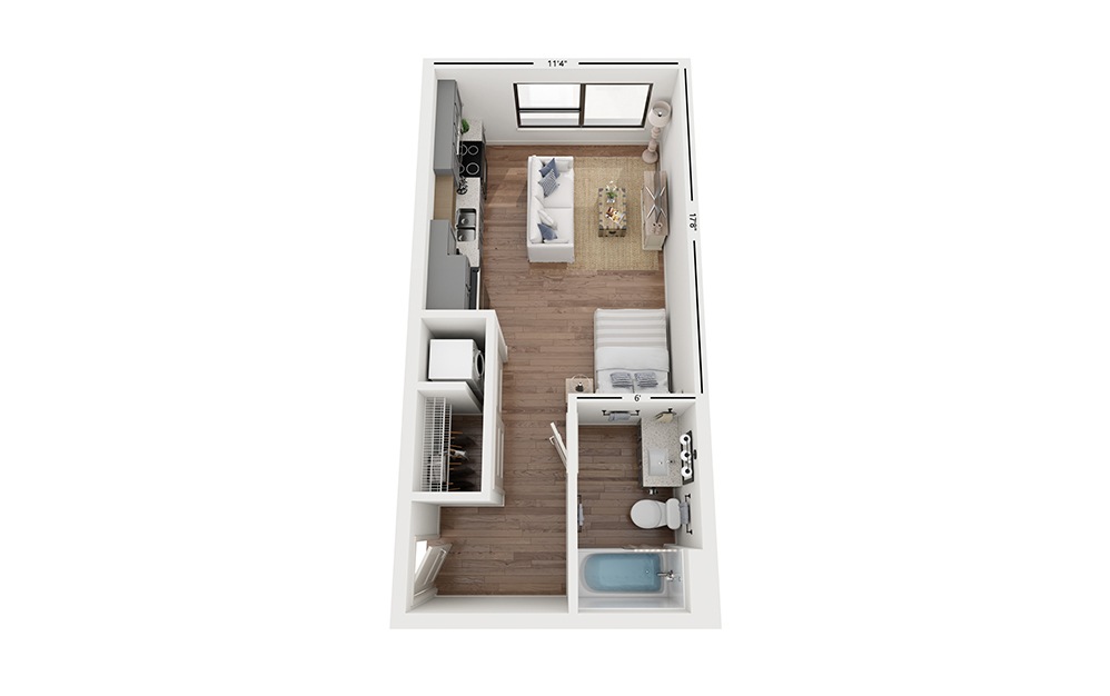 Capri A2 - Studio floorplan layout with 1 bathroom and 441 square feet