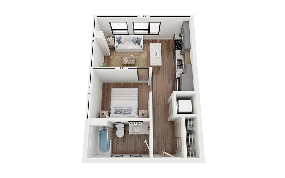 Cove AA1 - Studio floorplan layout with 1 bathroom and 467 square feet