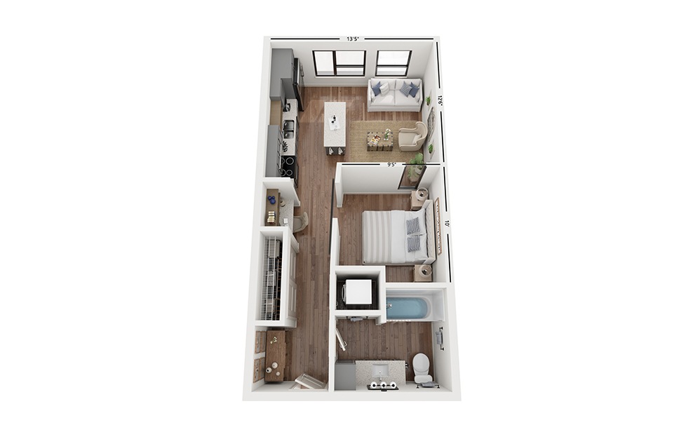 Cove AA2 - Studio floorplan layout with 1 bathroom and 581 square feet