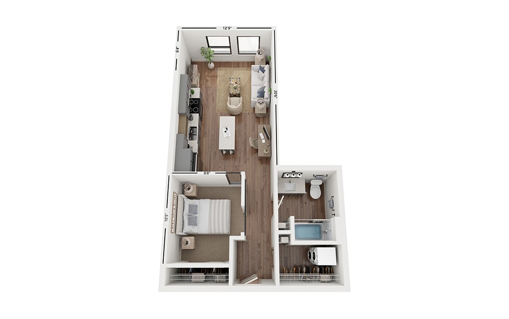 Cove AA4 - Studio floorplan layout with 1 bathroom and 586 square feet