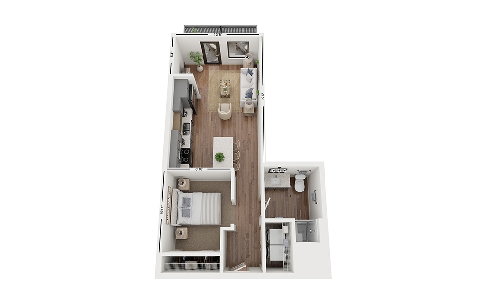 Cove AA4 TYPE A - Studio floorplan layout with 1 bath and 586 square feet.