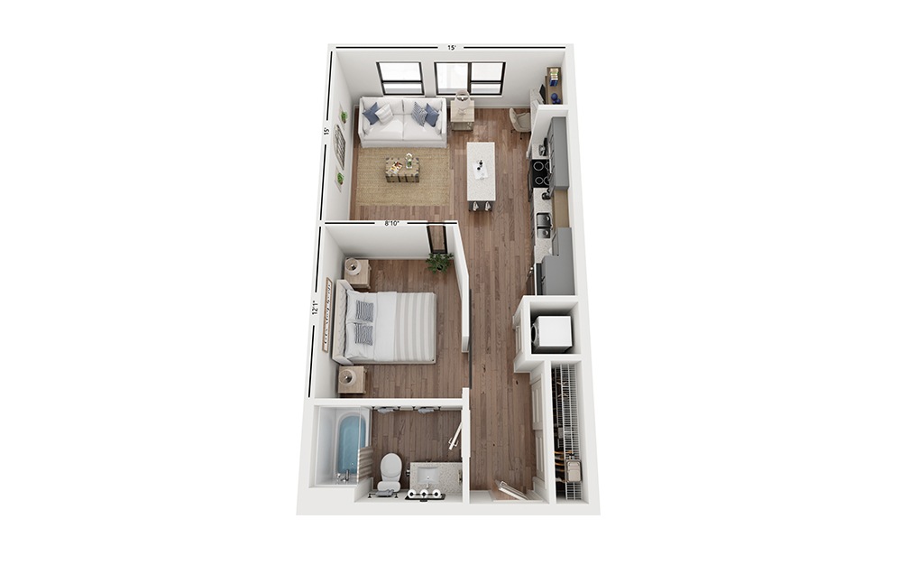 Cove AA5 - Studio floorplan layout with 1 bath and 603 square feet.