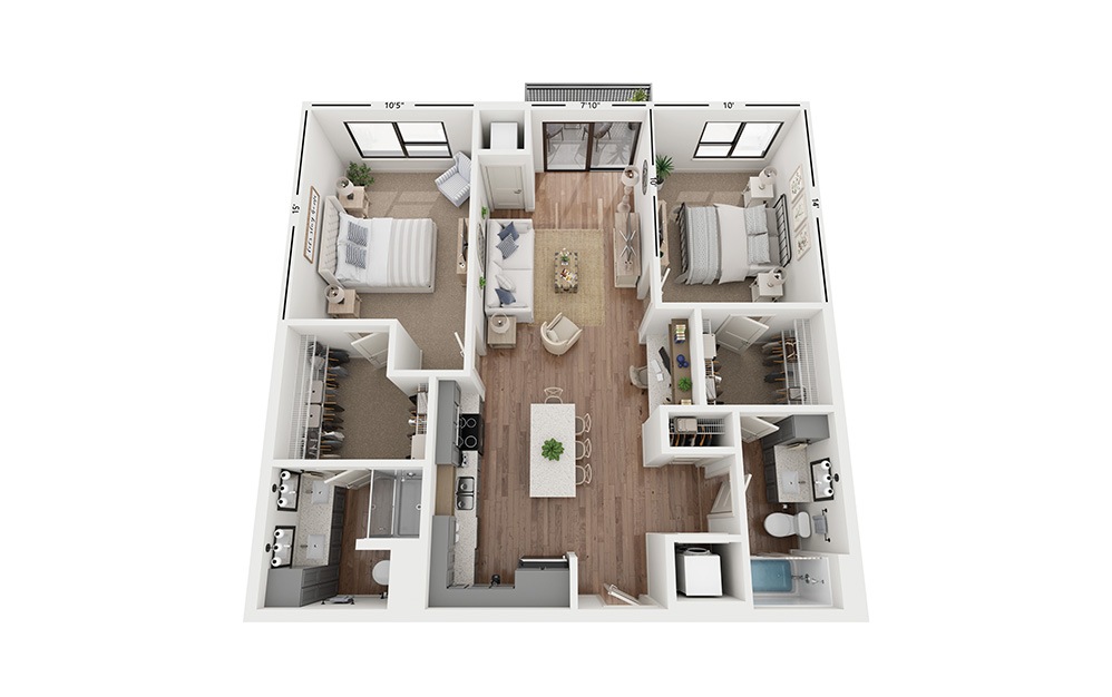 Duo C11 - 2 bedroom floorplan layout with 2 bathrooms and 1122 square feet