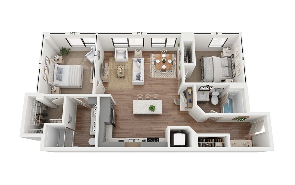 Duo C6 - 2 bedroom floorplan layout with 2 baths and 1089 square feet.