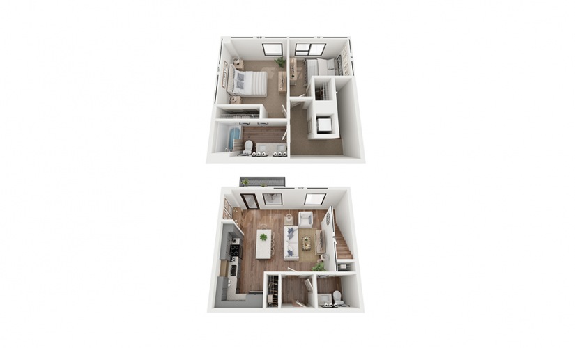 Duo C9 - 2 bedroom floor plan layout with 1.5 bathroom and 1106 square feet