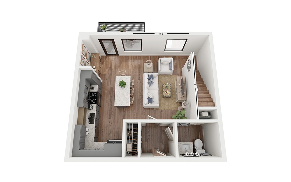 Duo C9 - 2 bedroom floorplan layout with 2 baths and 1106 square feet. (Floor 1)