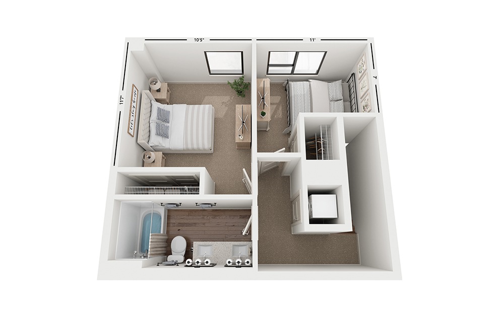 Duo C9 - 2 bedroom floorplan layout with 2 baths and 1106 square feet. (Floor 2)