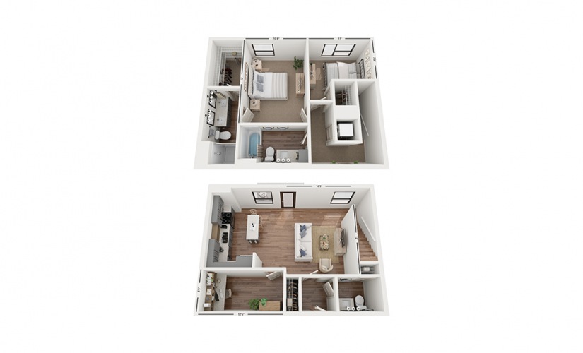 Duo CC1 - 2 bedroom floor plan layout with 2.5 bathrooms and 1333 square feet