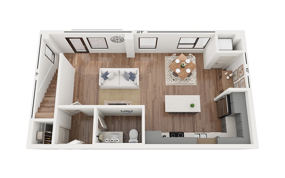 Duo CC2 - 2 bedroom floorplan layout with 2 baths and 1376 square feet. (Floor 1)