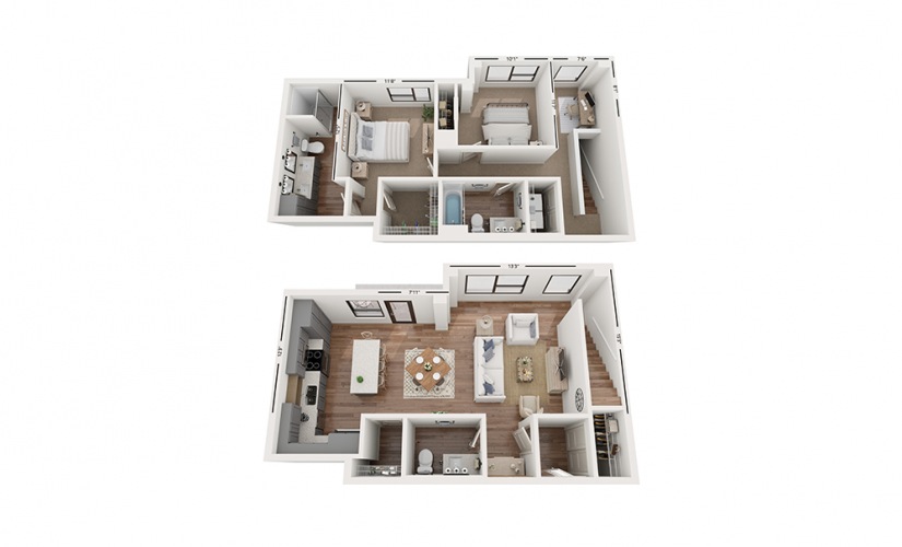 Duo CC3 - 2 bedroom floor plan layout with 2.5 bathrooms and 1550 square feet