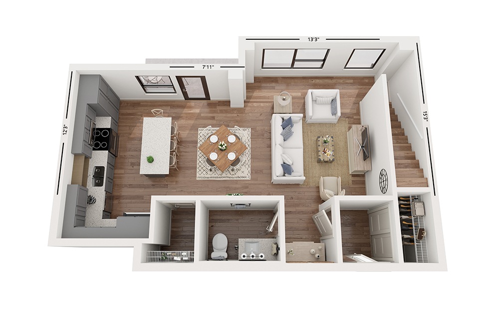 Duo CC3 - 2 bedroom floorplan layout with 2.5 baths and 1550 square feet. (Floor 1)