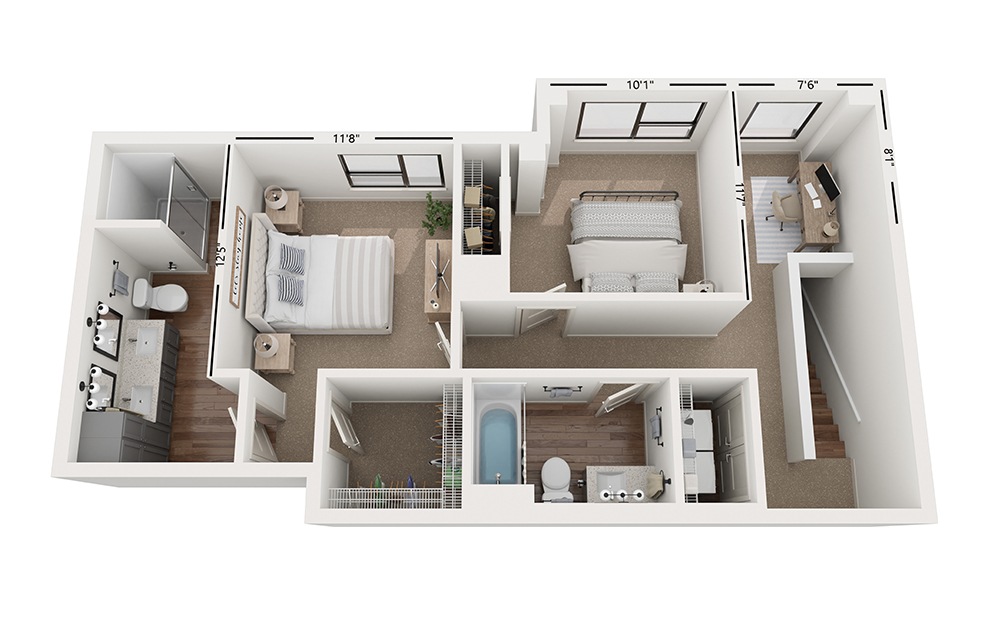 Duo CC3 - 2 bedroom floorplan layout with 2.5 baths and 1550 square feet. (Floor 2)