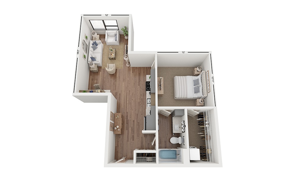 Sole AA6 - 1 bedroom floorplan layout with 1 bath and 770 square feet.