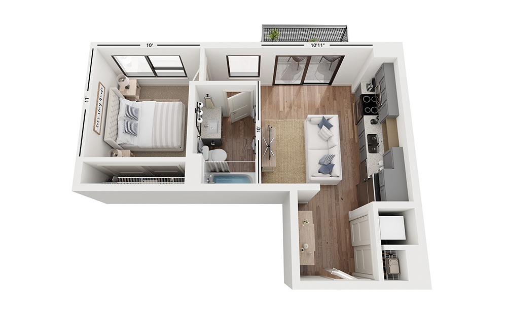 Sole B1 - 1 bedroom floorplan layout with 1 bath and 520 square feet.