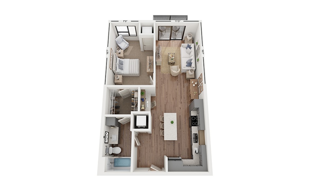 Sole B10 - 1 bedroom floorplan layout with 1 bath and 770 square feet.