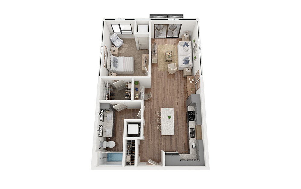 Sole B11 - 1 bedroom floorplan layout with 1 bath and 786 square feet.