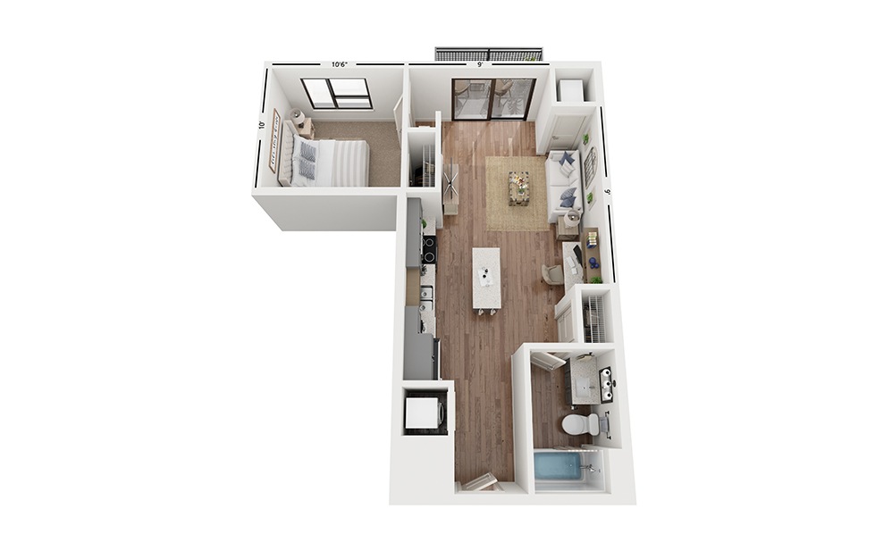 Sole B2 - 1 bedroom floorplan layout with 1 bathroom and 616 square feet