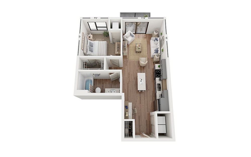 Sole B4 - 1 bedroom floorplan layout with 1 bathroom and 657 square feet