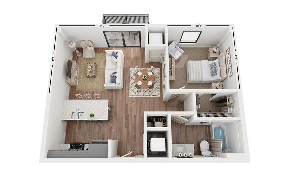 Sole B7 - 1 bedroom floorplan layout with 1 bathroom and 688 square feet