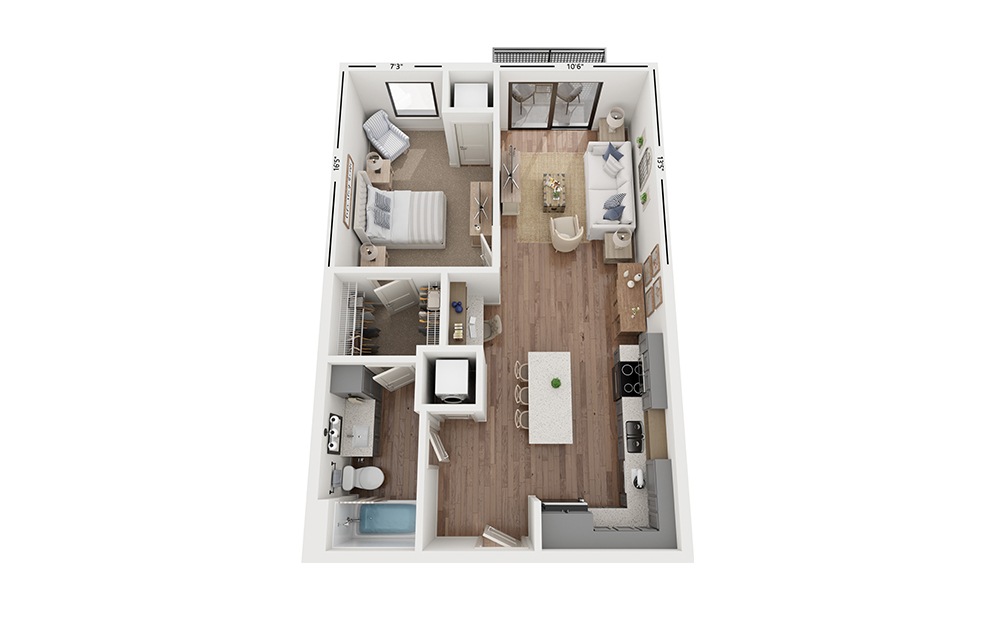 Sole B9 - 1 bedroom floorplan layout with 1 bath and 718 square feet.