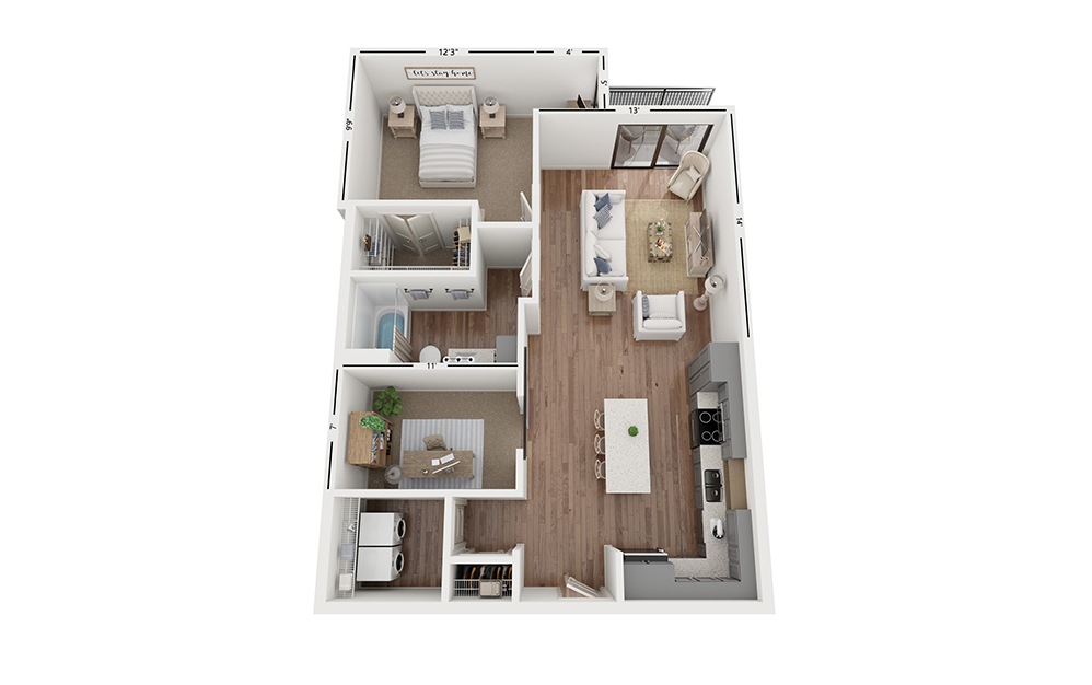 Sole BB2 - 1 bedroom floorplan layout with 1 bathroom and 946 square feet