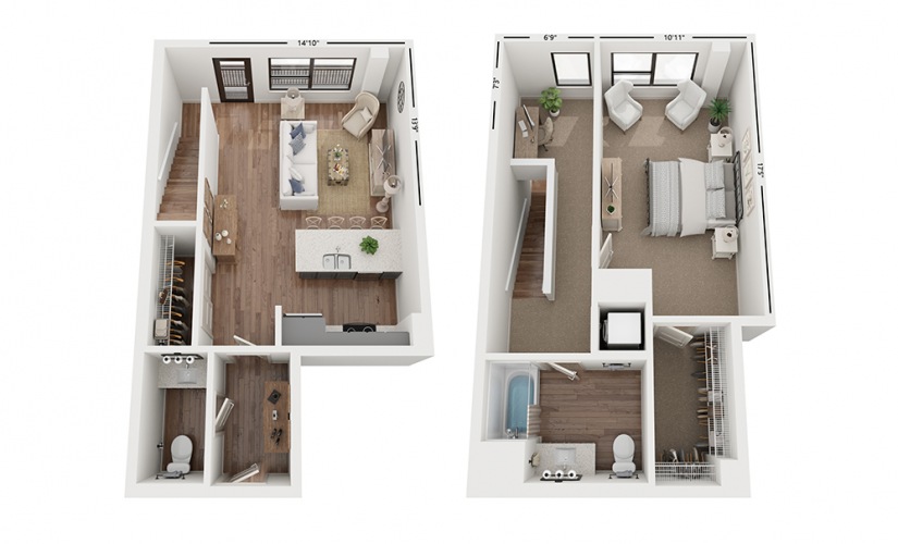 Sole BB4 - 1 bedroom floor plan layout with 1.5 bathroom and 1168 square feet