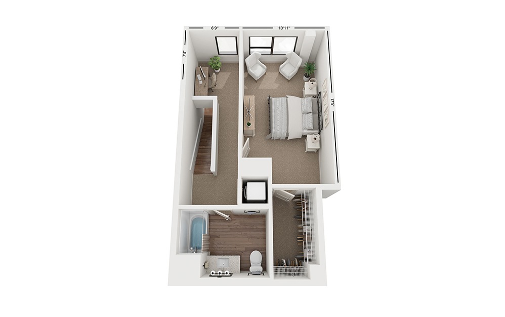 Sole BB4 - 1 bedroom floorplan layout with 1.5 bath and 1168 square feet. (Floor 2)