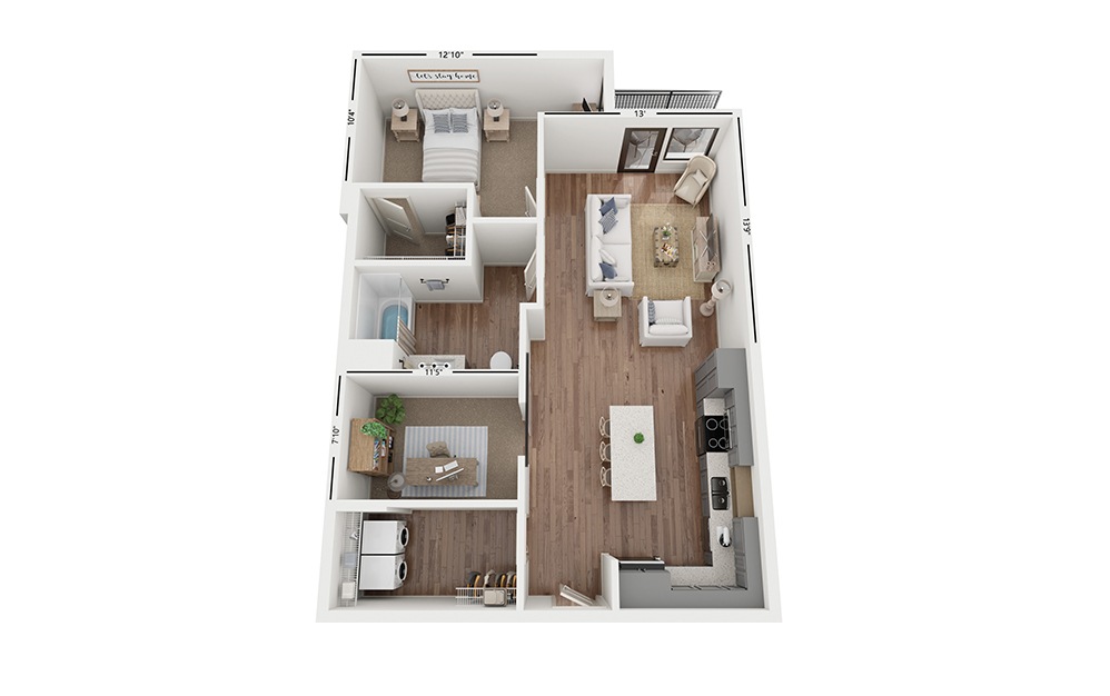 Sole BB5  - 1 bedroom floorplan layout with 1 bath and 946 square feet.