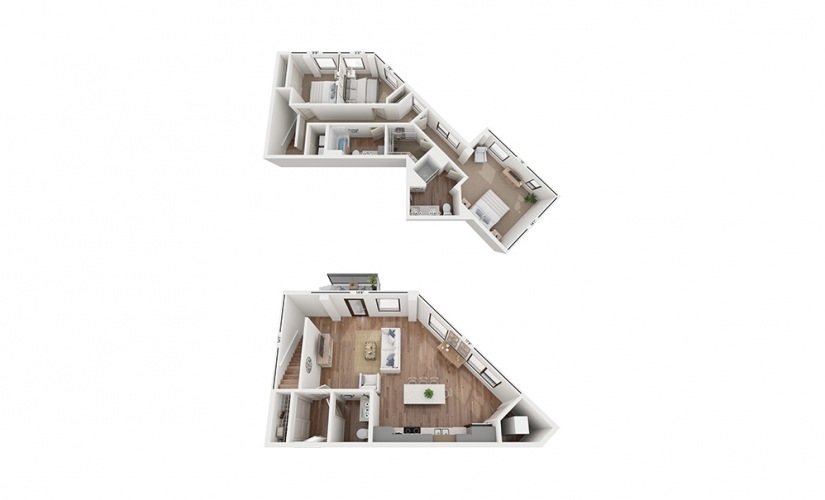 Vue D1 - 3 bedroom floor plan layout with 2.5 bathrooms and 1728 square feet