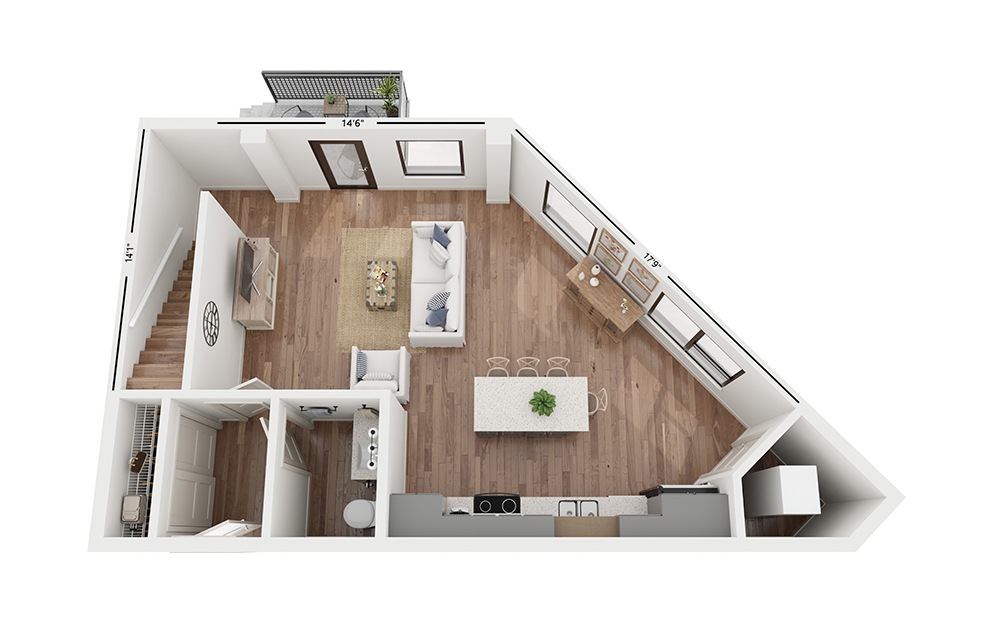 Vue D1 - 3 bedroom floorplan layout with 3 baths and 1728 square feet. (Floor 1)