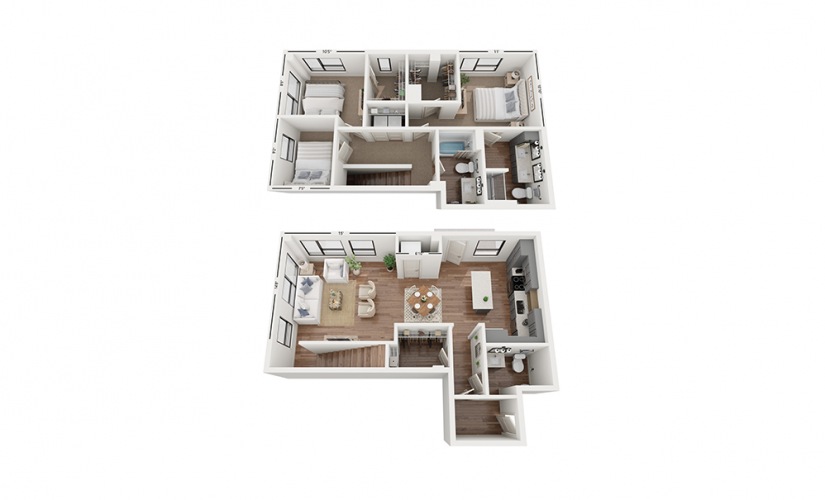 Vue D2 - 3 bedroom floor plan layout with 2.5 bathrooms and 1593 square feet
