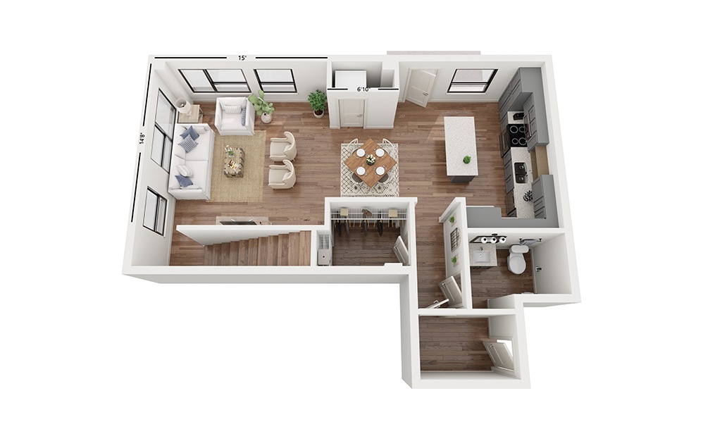 Vue D2 - 3 bedroom floorplan layout with 3 baths and 1593 square feet. (Floor 1)